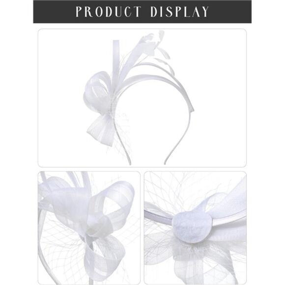 Fascinators Headband with Feather, White main image 6